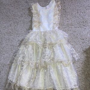 Elegant White and Gold Lace Dress